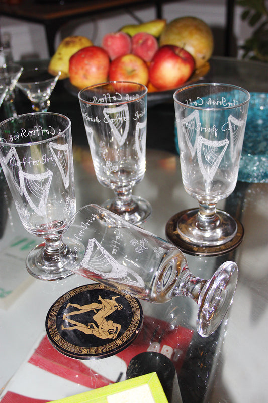 4 Vintage Eamon Irish Coffee Etched Glasses