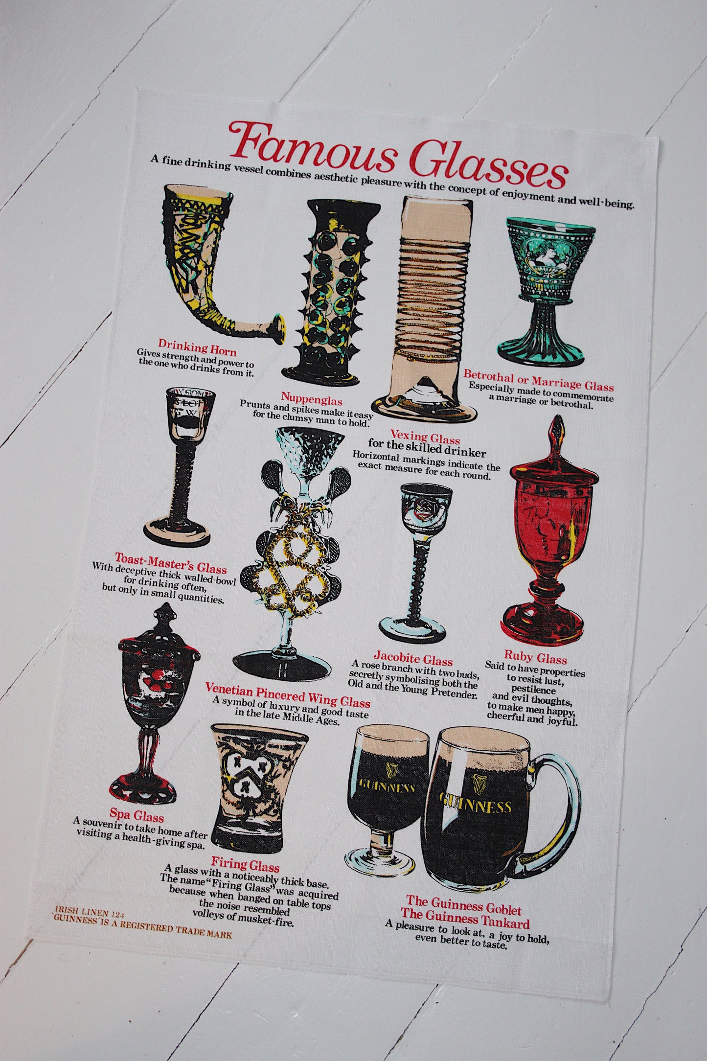 Guinness Famous Glasses Printed Irish Linen